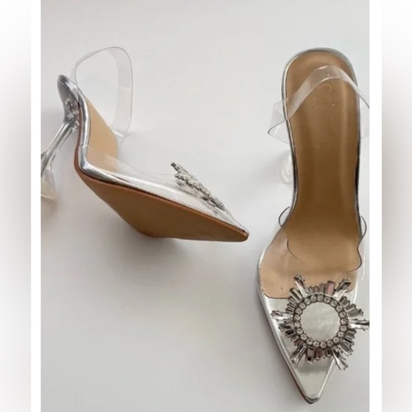 Catherine Malandrino Shoes - Catherine Malandrino Silver Pointed Toe Heels with Crystal Sunburst